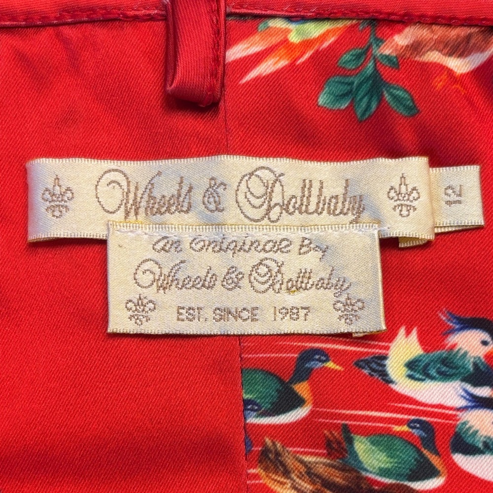 Wheels & Dollbaby Red Satin Bird & Floral Print Bodycon Slip Dress AU 12 US 8 - Picture 11 of 13